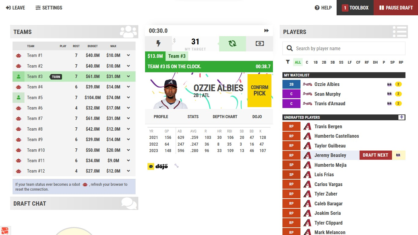 Screenshot of Hybrid Auction Draft Software }}